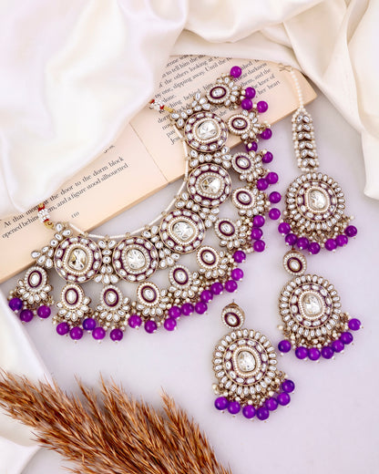 Purple Vyanika Necklace Earring with Teeka