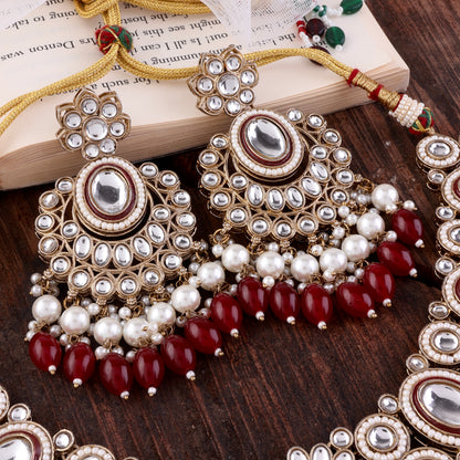 Dark Red Gurkeerat Necklace Earring with Teeka and Side Jhumar/Passa
