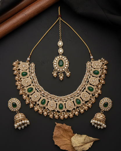 Vireena Classic Kundan Zircon Necklace Set With Earring and Teeka