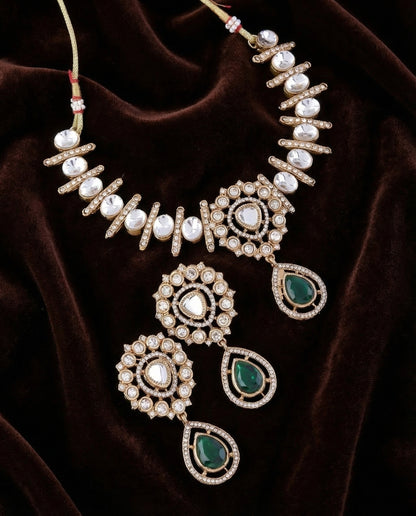 Green Rutba Indo Western Necklace With Earrings