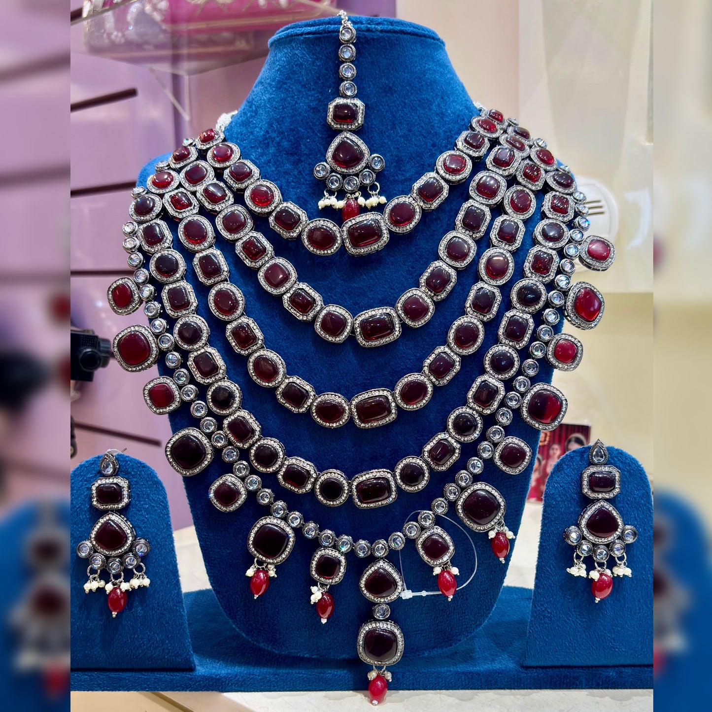 Red Ruby Parineeti Wedding Necklace Set