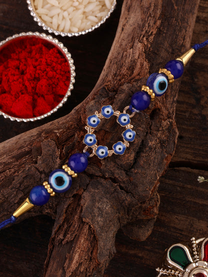 Blue Chakra Evil Eye Rakhi with Tilak Set and Card