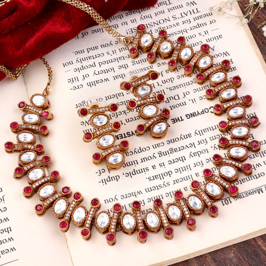 Red Ambrose Necklace Set with Earring