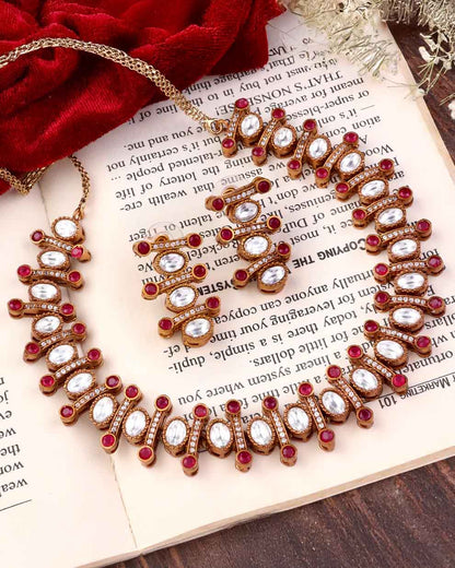 Red Ambrose Necklace Set with Earring