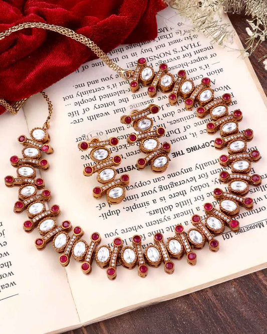Red Ambrose Necklace Set with Earring
