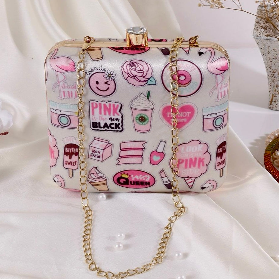 Candy Bubbly Printed Aesthetic Clutch with Sling Chain