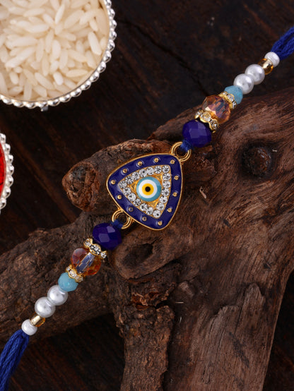Blue Drishta Evil Eye Rakhi for Brother | Tilak Set Included