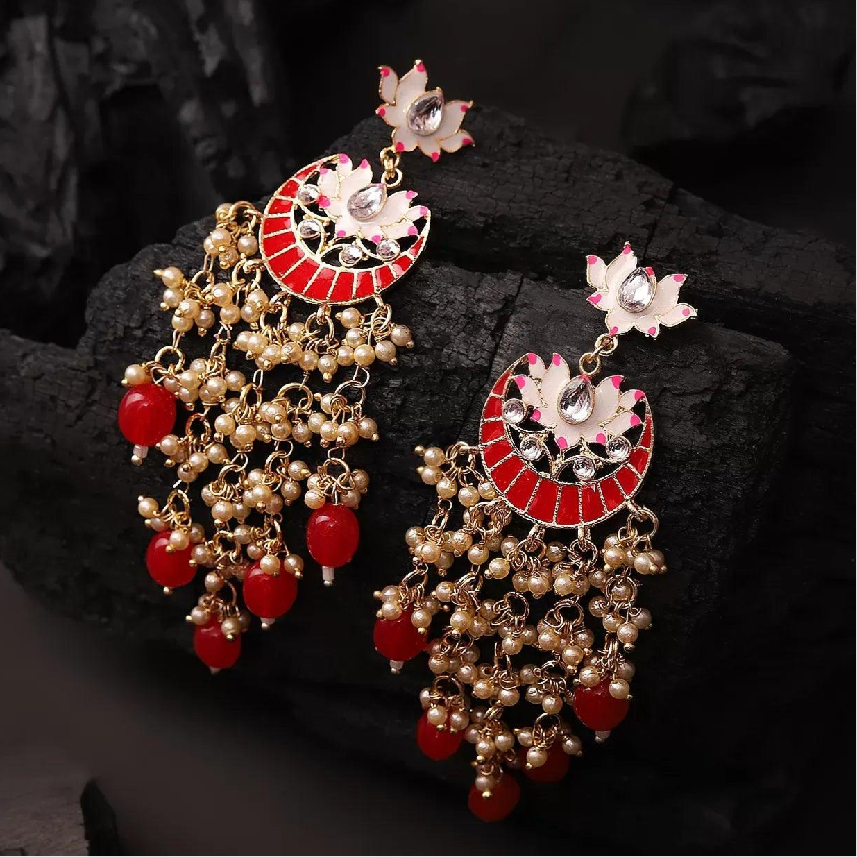 Red Roohi Designer Earring