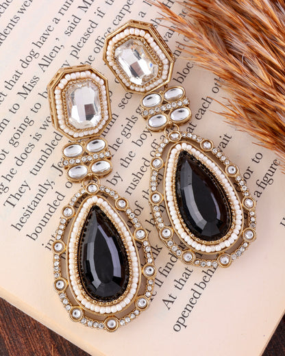 Black Aarit Premium Designer Zircone Polki Dupe Earring