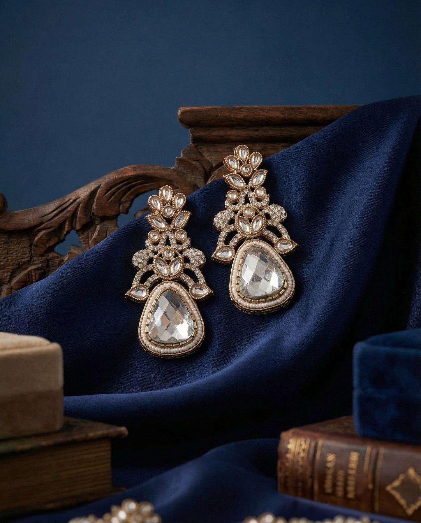Silver Sylas Premium Designer Zircone Kundan Earring