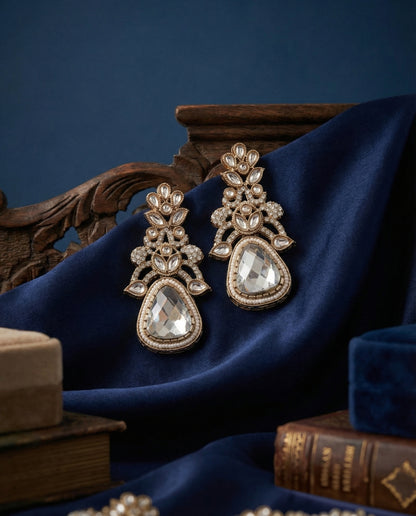 Silver Sylas Premium Designer Zircone Kundan Earring