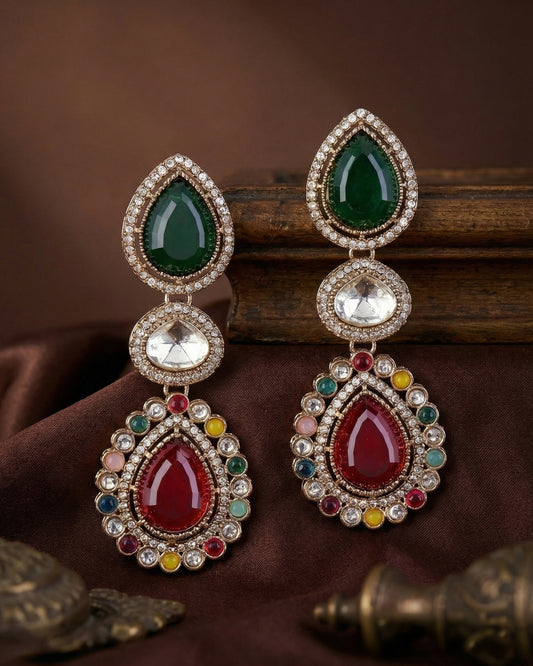 Multi Amani Premium Designer Zircone Polki Dupe Earring