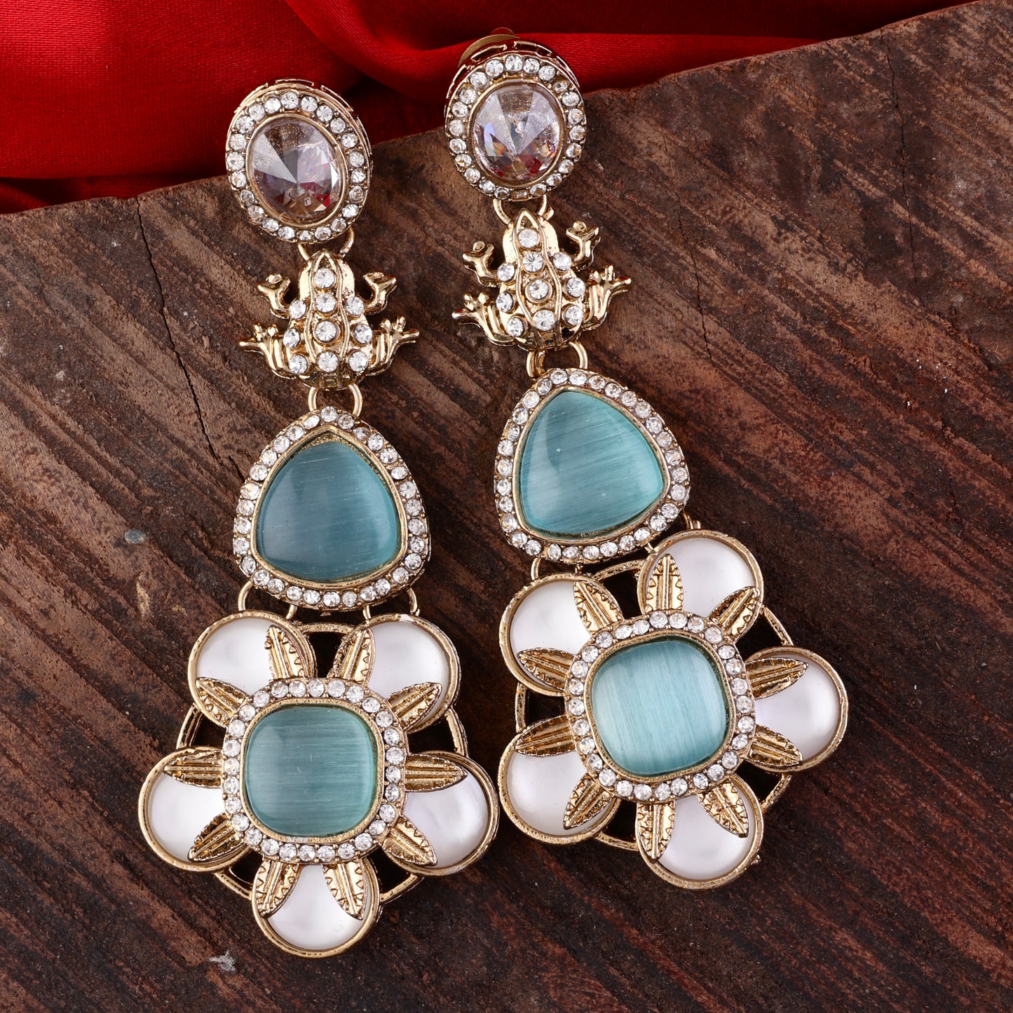 Turquoise Asher Designer Earring with Premium Monalisa and Zircone Stone Detailing