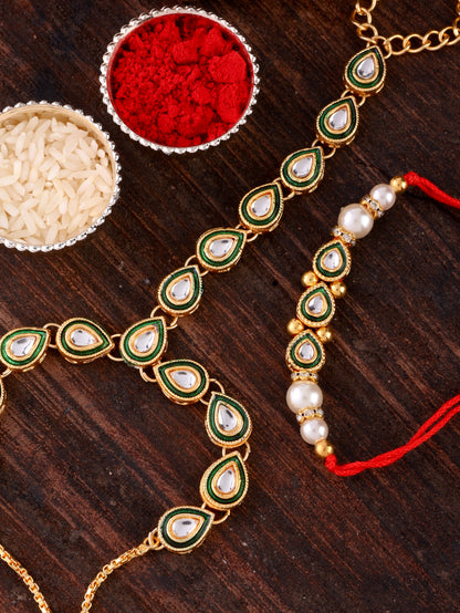 Agnay Bhaiya Rakhi and Bhabhi Hathphool with Tilak Set and Card