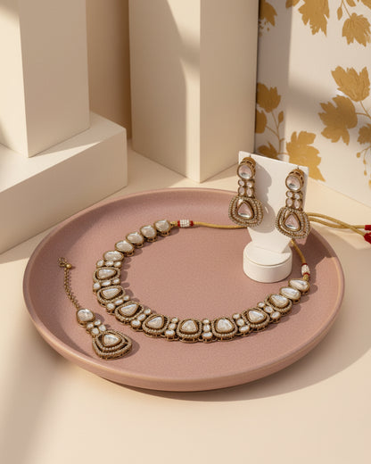 Sumaya Premium Polki Dupe Necklace with Earring and Teeka