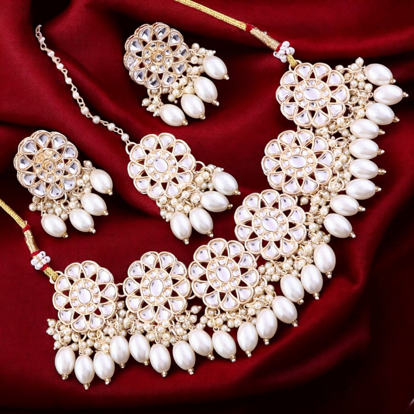 Pearl Yuvraj Choker Necklace Set with Earring and Teeka