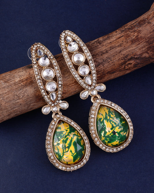 Green Yellow Neysa Premium Polki Dupe Desinger Earring