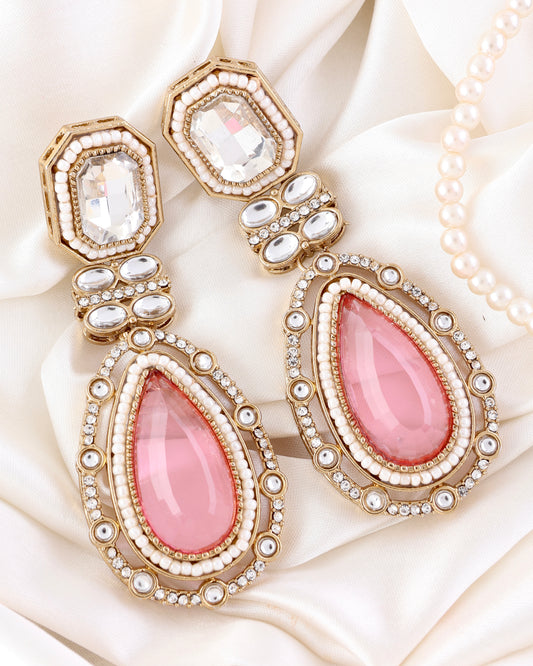 Blush Pink Aarit Premium Designer Zircone Polki Dupe Earring