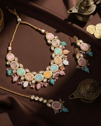Pastel Multi Vridha Premium Monalisa Necklace Set
