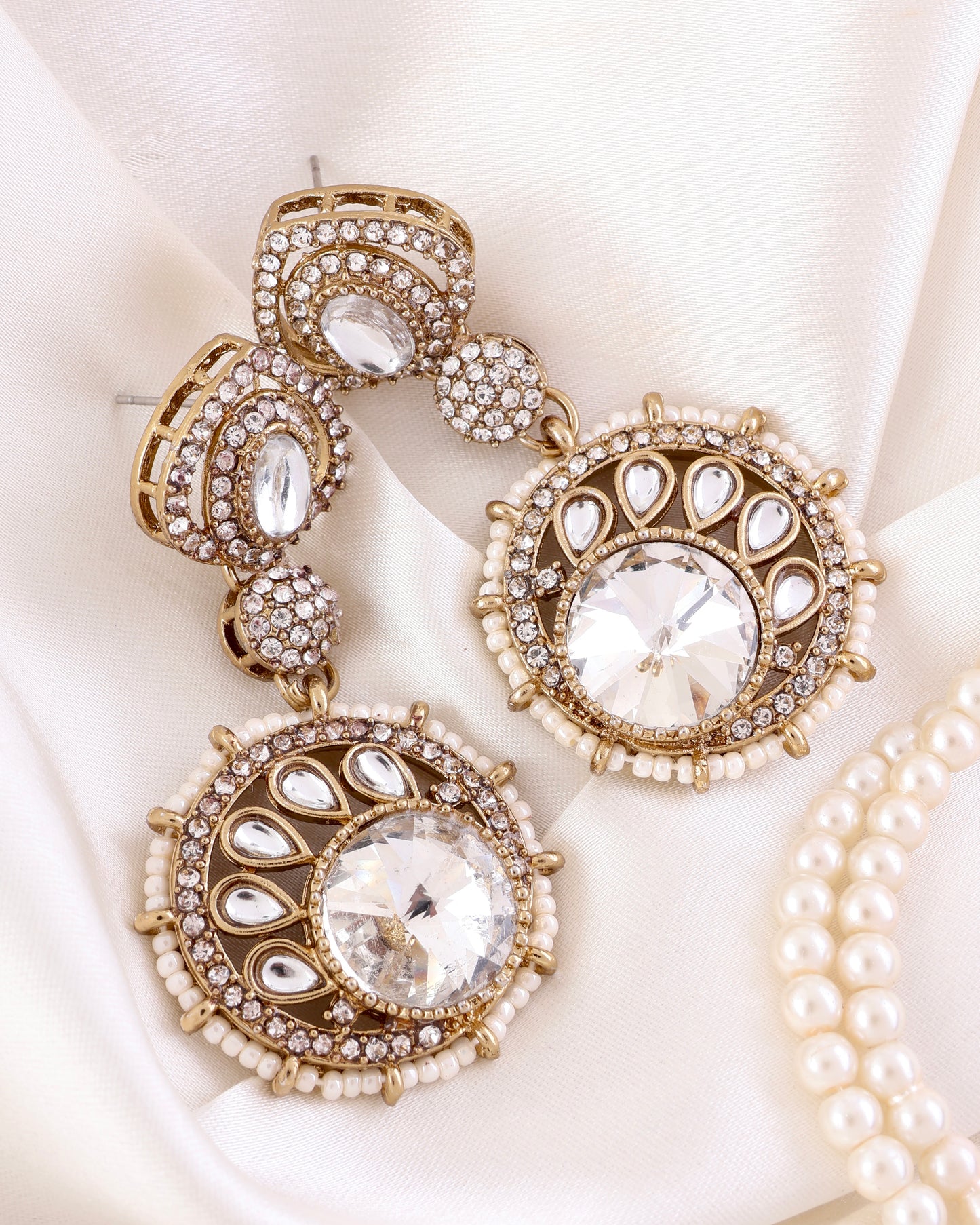 White Tanshika Premium Designer Zircone Polki Dupe Earring