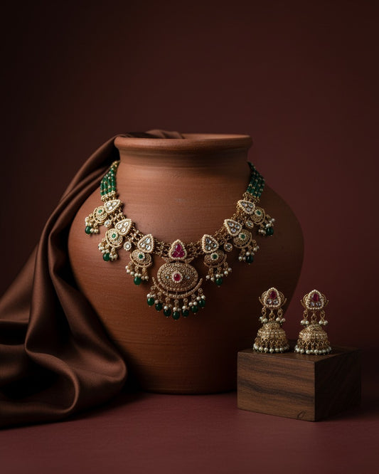 Riyanshi Rajwada Necklace Set with Jhumki Earring