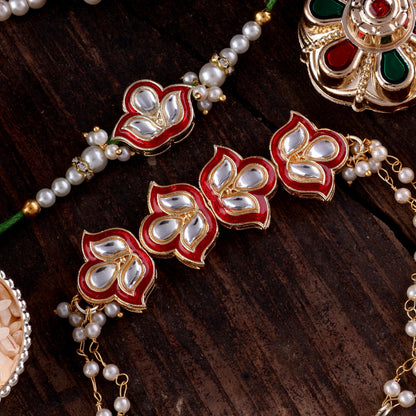 Red Devina Bhaiya Bhabhi Rakhi with Tilak Set and Card