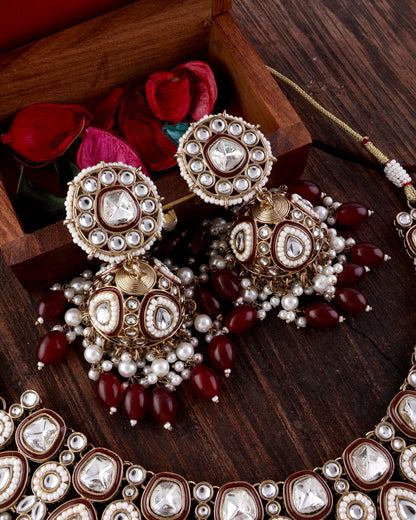 Maroon Lavitha Necklace Earring with Teeka