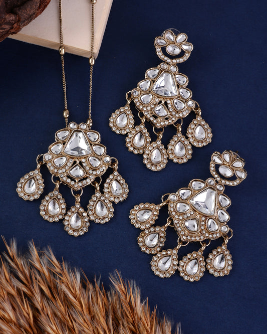 Tejaswi Polki Dupe Long Necklace Set with Statement Chandbali Earring