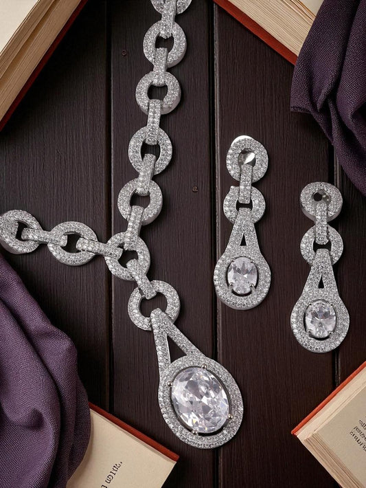 Silver Isabella American Diamond Necklace Set