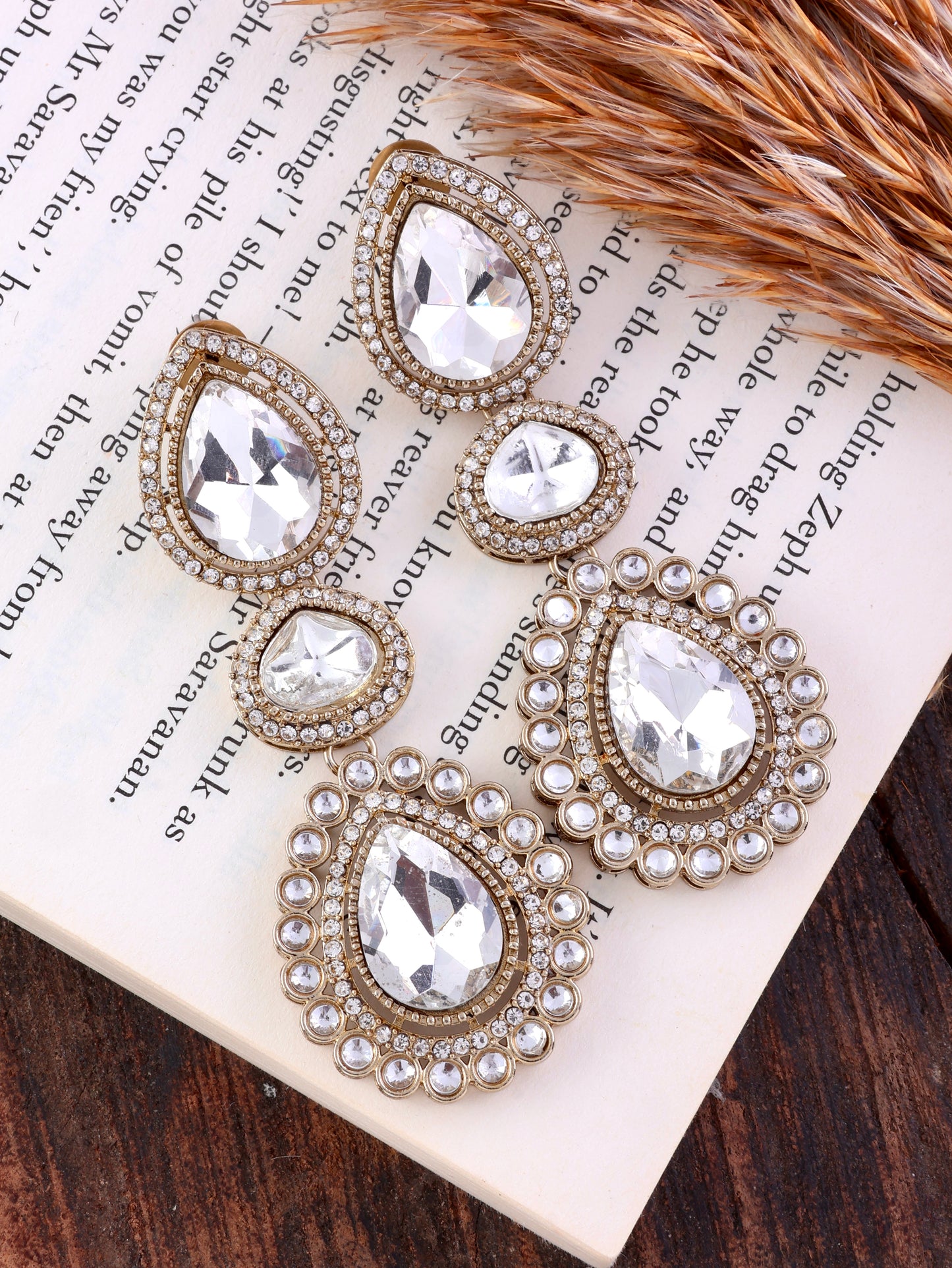 White Amani Premium Designer Zircone Polki Dupe Earring