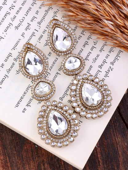 White Amani Premium Designer Zircone Polki Dupe Earring