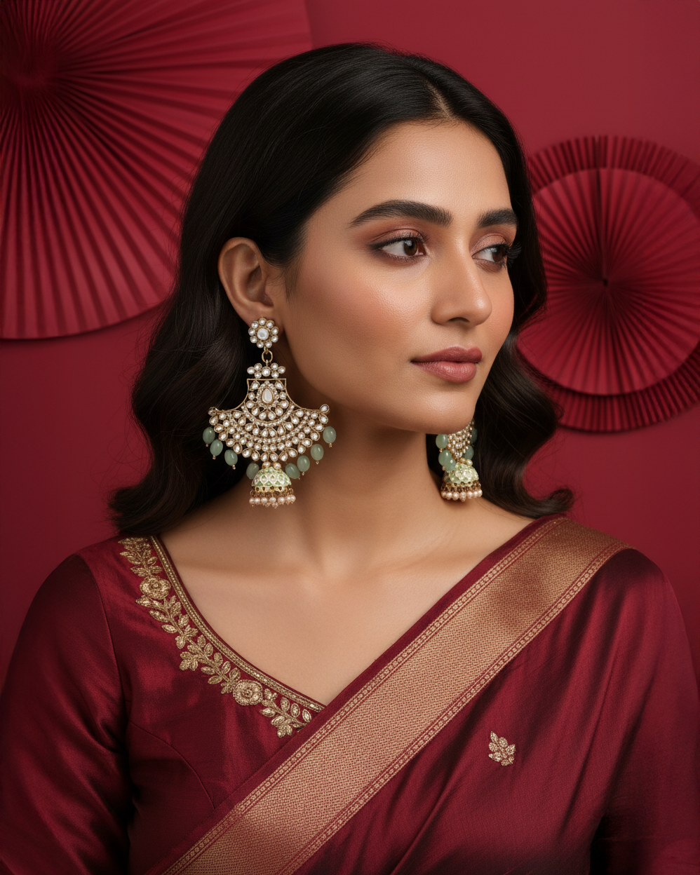 Mint Green Sabita Designer Meenakari Jhumka Earring