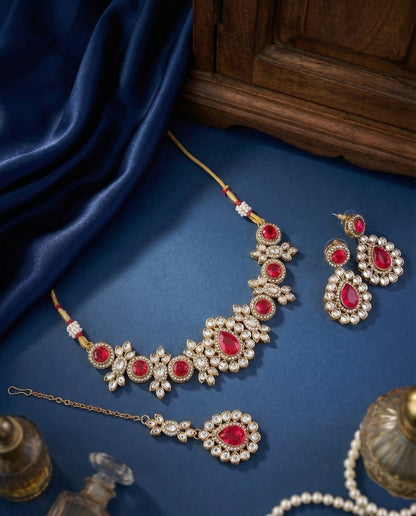 Pink Sierra Kundan Choker Necklace Set With Earring & Teeka