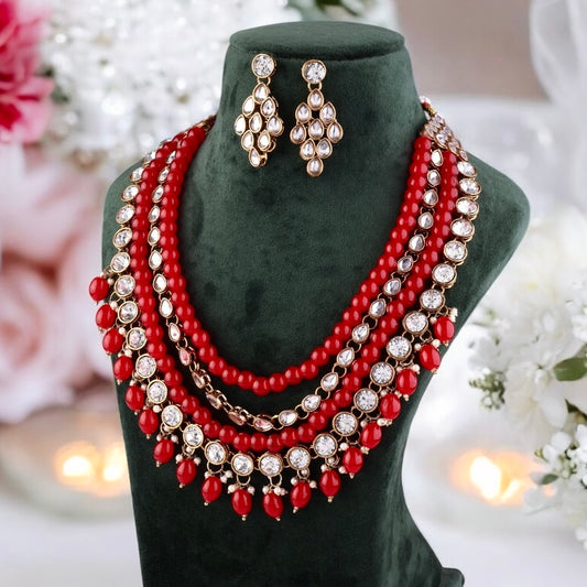 Ruby Tanya Kundan Beaded Necklace Set with Earring