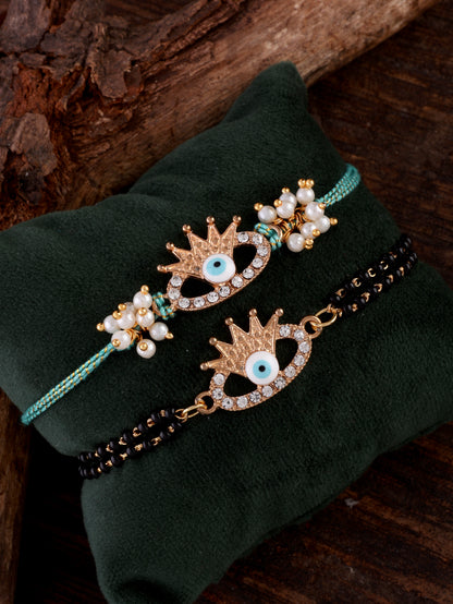 Devraj Bhaiya Rakhi and Bhabhi Mangalsutra Bracelet with Tilak Set and Card