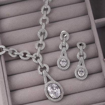 Silver Isabella American Diamond Necklace Set
