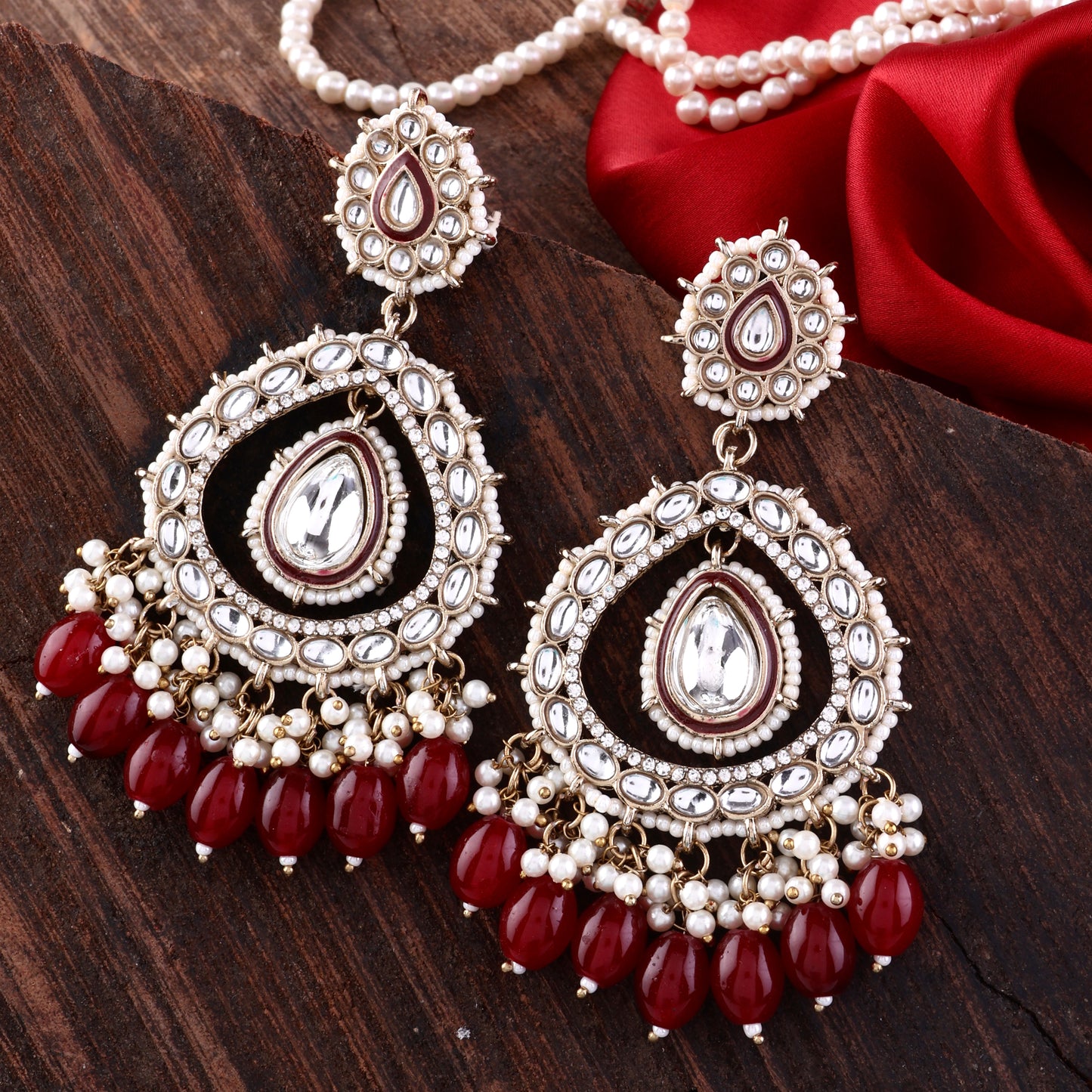 Red Nirman Zircone Chandbali