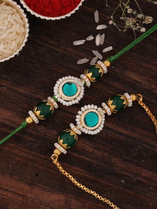 Green Adrika Bhaiya Bhabhi Rakhi with Tilak Set and Card
