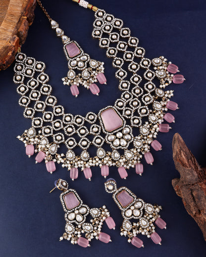 Blush Arizona Premium Monalisa Layered Necklace Set with Earring and Teeka