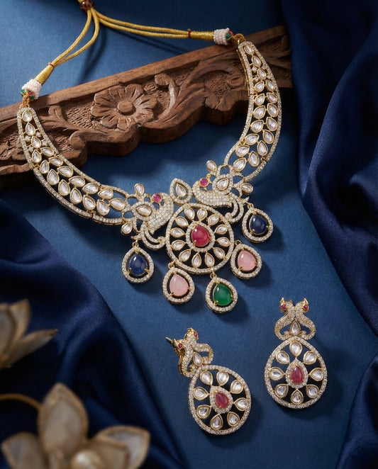 Multi Denny Premium Moissanite Stone Necklace with Earring