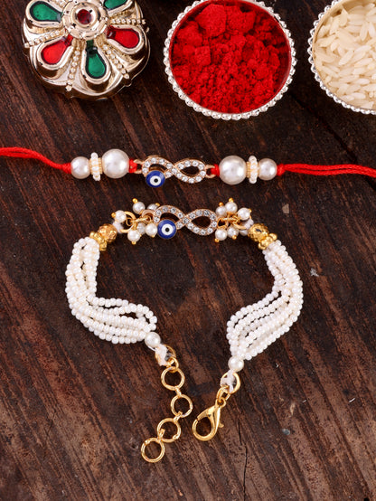 Rakshit Bhaiya Rakhi and Bhabhi Bracelet with Tilak Set and Card
