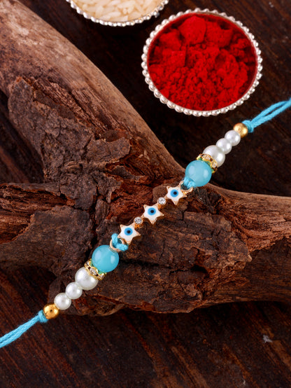 Turquoise Iraak Rakhi for Brother | Tilak Set Included