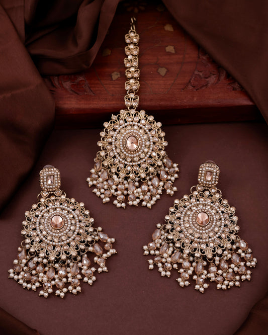 Gold Tavisha Punjabi Pakistani Teeka Chandbali Set