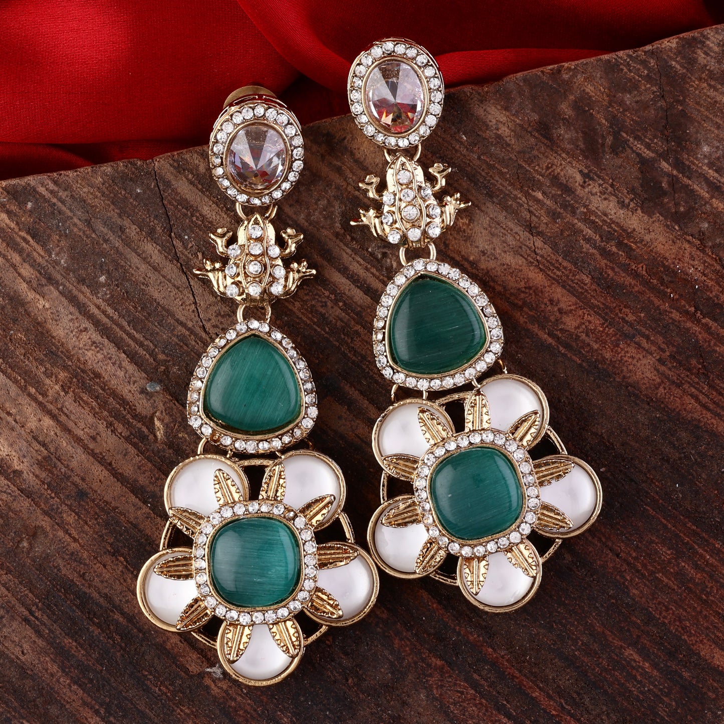 Sage Green Asher Designer Earring with Premium Monalisa and Zircone Stone Detailing