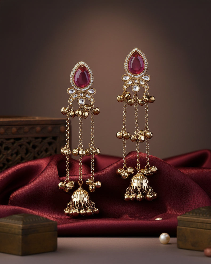 Pink Nidhi Kashmiri Look Ghunghru Jhumka Earring