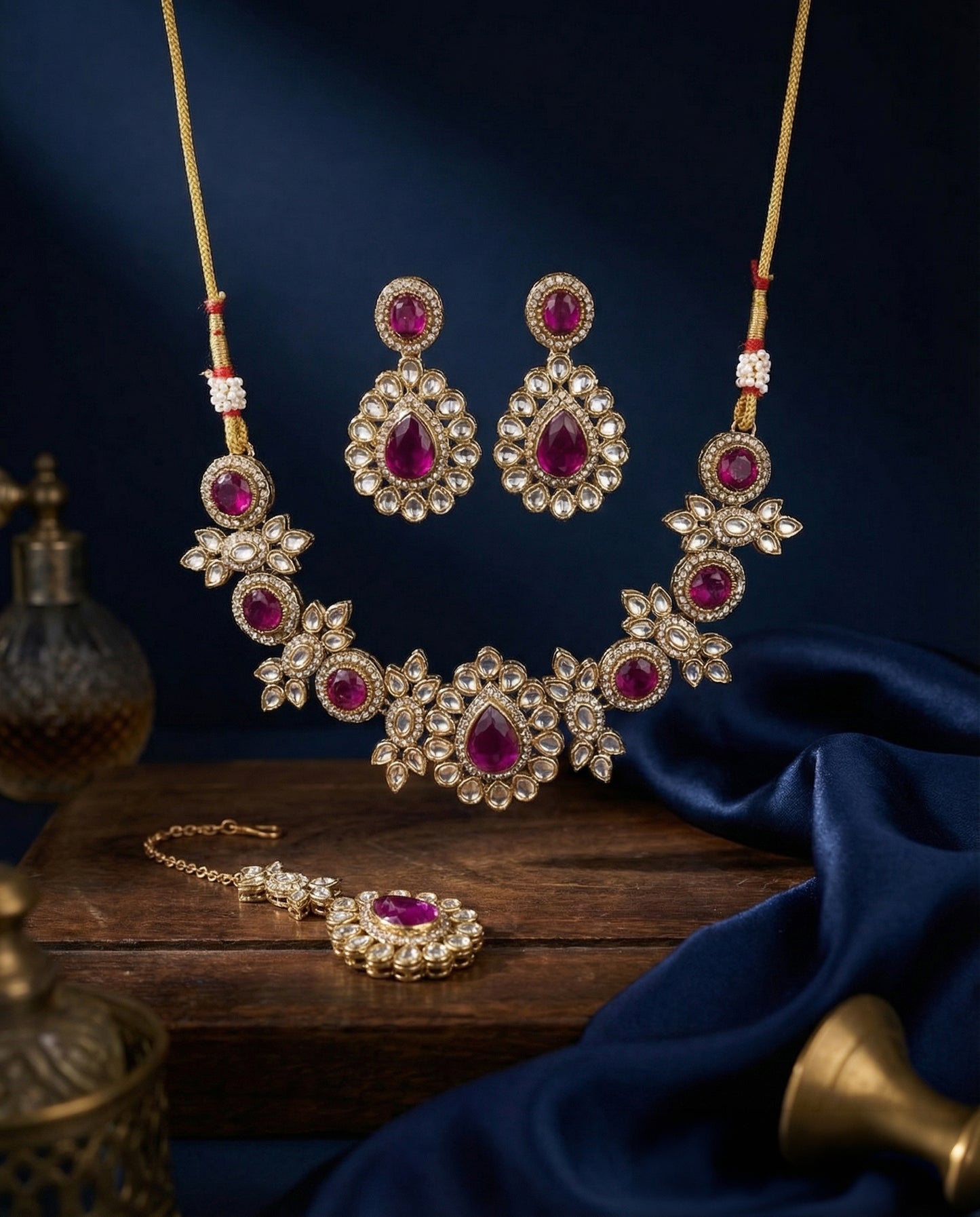 Purple Sierra Kundan Choker Necklace Set With Earring & Teeka