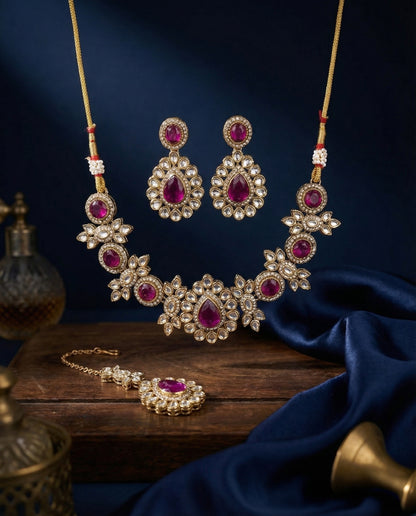 Purple Sierra Kundan Choker Necklace Set With Earring & Teeka