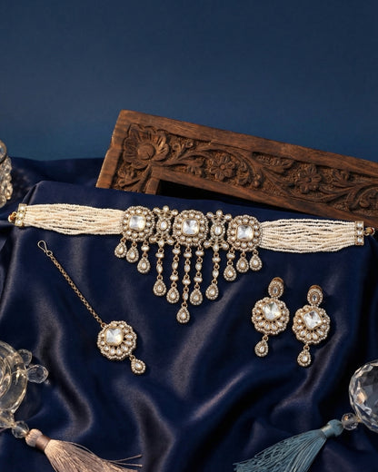 Silver Meher Premium Necklace with Earring and Mangteeka