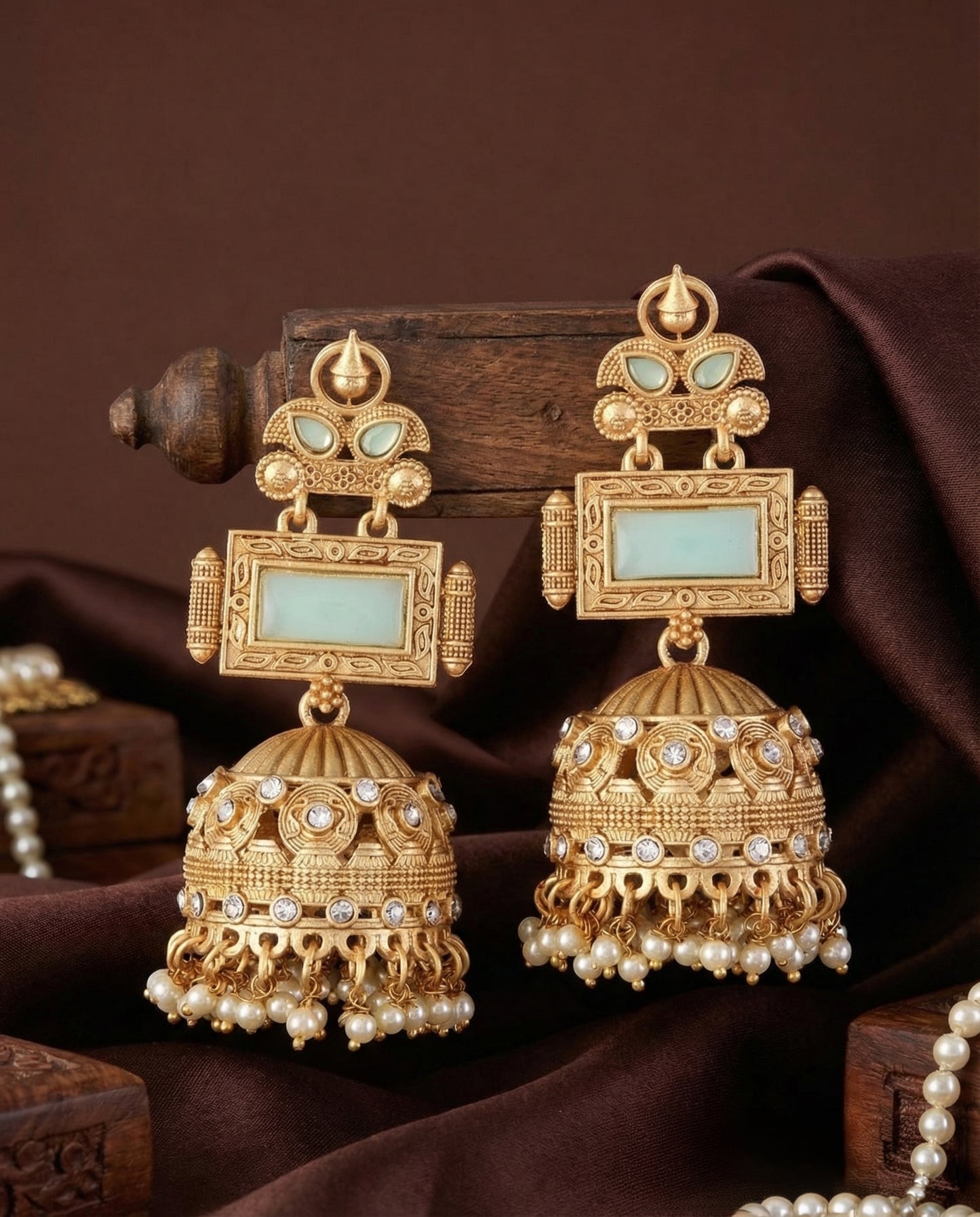 Mint Green Mrighosh Premium Kashmiri Brass Lookalike Jhumka Earring