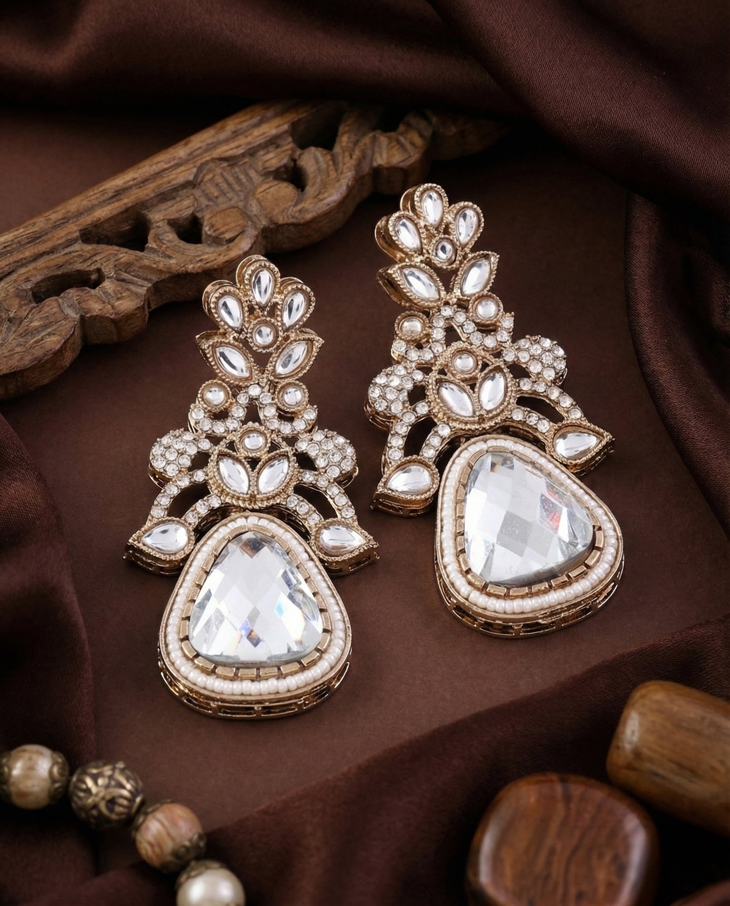 Silver Sylas Premium Designer Zircone Kundan Earring